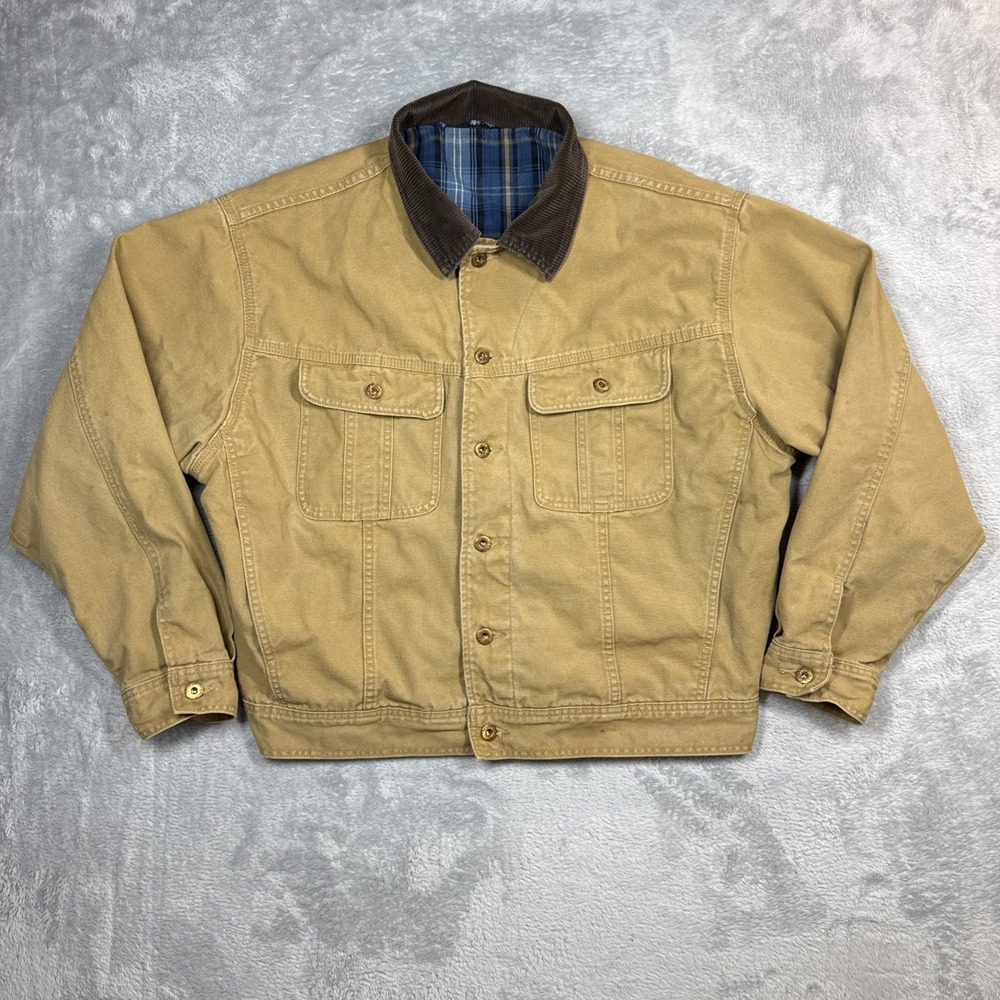 Vintage Tommy Hilfiger Canvas Jacket Utility Chore Men Large Brown Lined Stained
